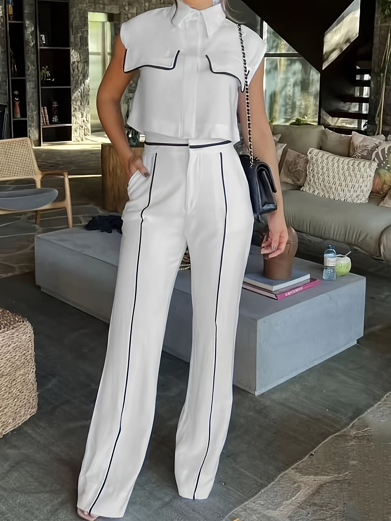 Two-piece Set of Fashion Slimming Trousers with Drawstring + Shorts and Shirt